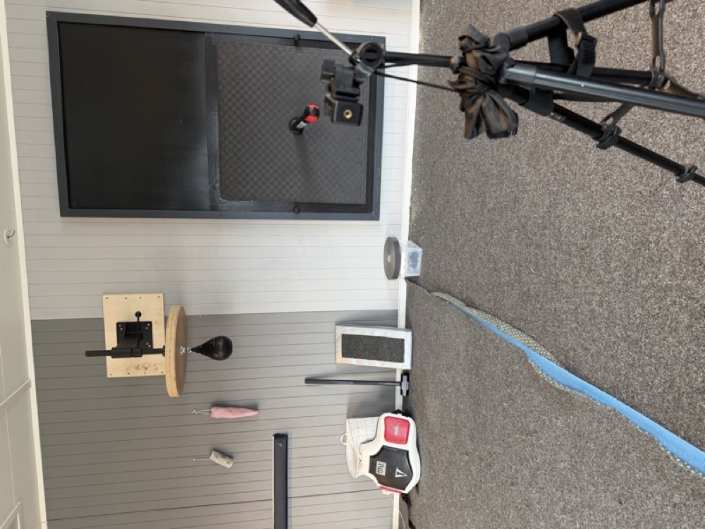 Equipment wall with TV and speed bag