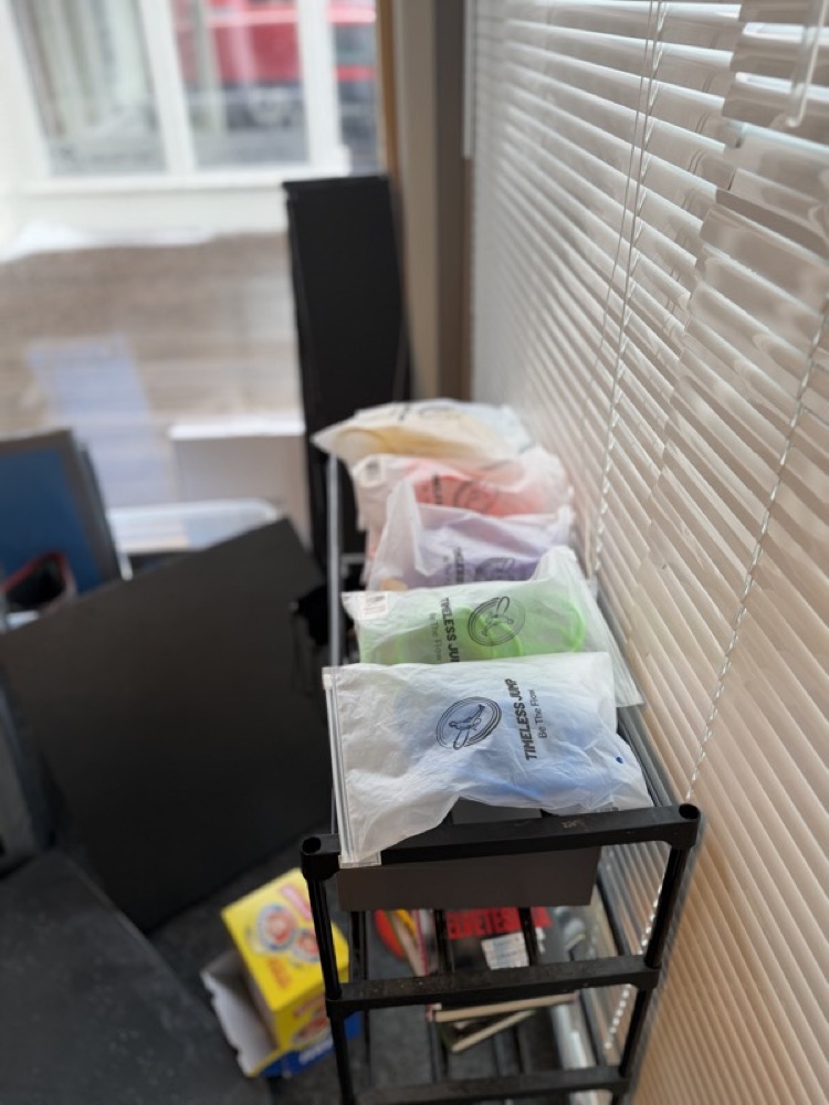 Shelf with Timeless Jump bags